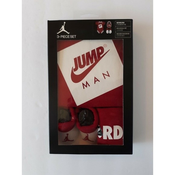 Nike Air Jordan Baby Boys 0-6 Months Red White Bib Bodysuit Booties 3 Piece Set - Picture 1 of 8